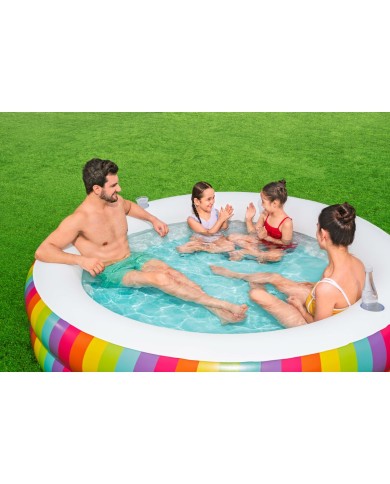 Bestway Piscina per Bambini 2 Anelli Arcobaleno 206x206x51 cm +6 Anni Giardino 54443