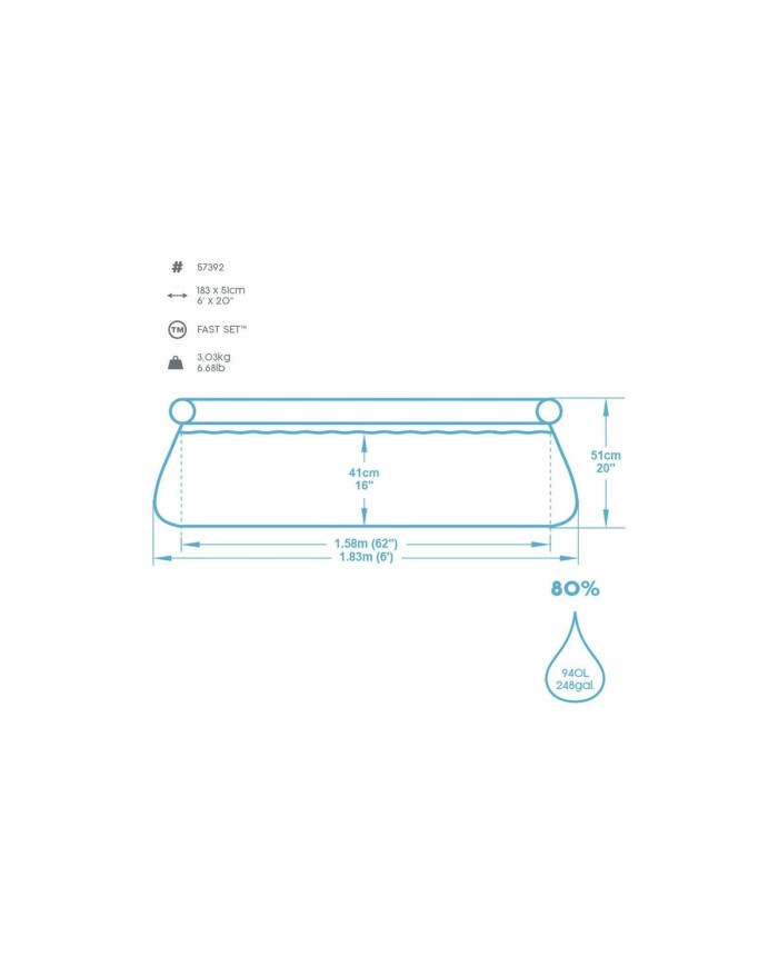 Bestway Piscina Gonfiabile Adulto Aro 183x51 cm Giardino 57392